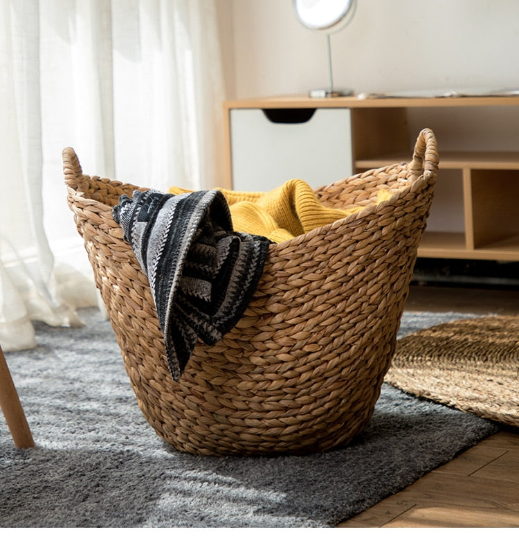 Panier à linge en rotin naturel avec poignées
