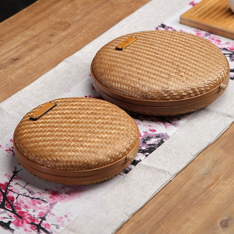 Panier à thé en rotin fait à la main avec couvercle