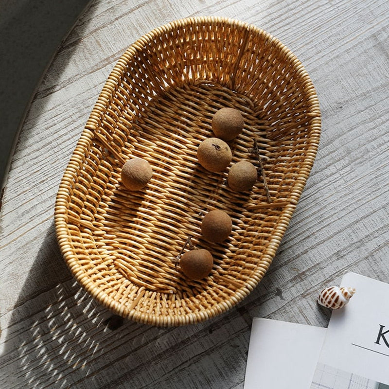 Panier de rangement de cuisine, oval, imitation rotin