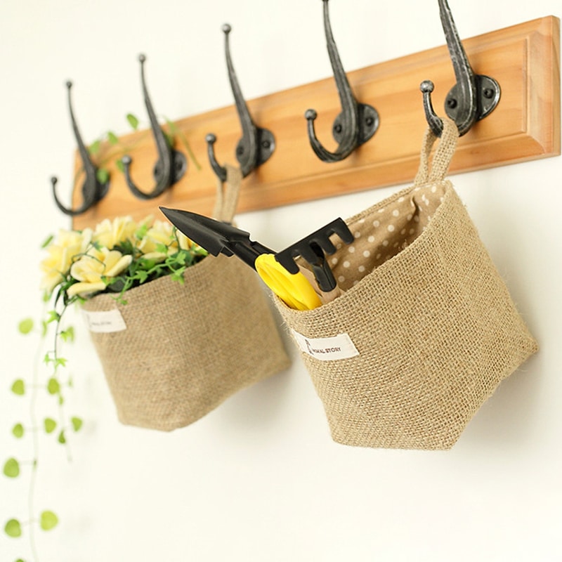 Panier de rangement de poche suspendu en coton et en lin