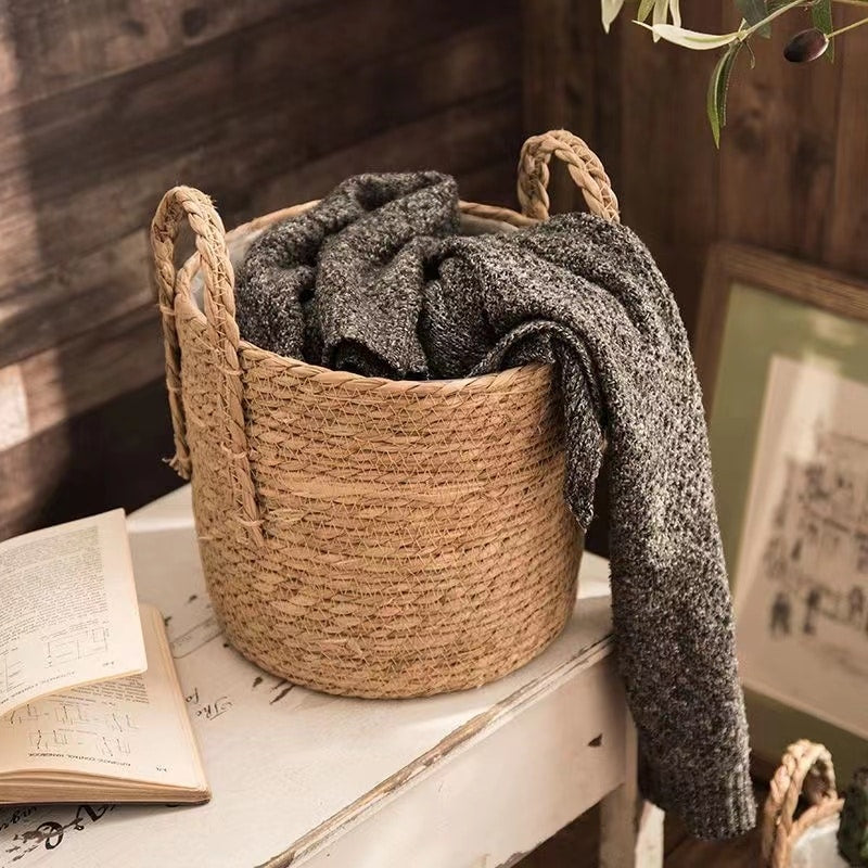 Panier de rangement en osier naturel pour jardin fleurs ou linge