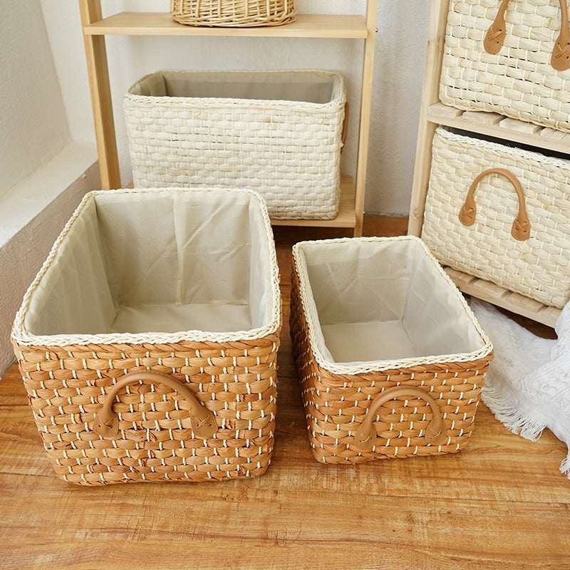 Panier de rangement en osier tissé à la main avec poignées