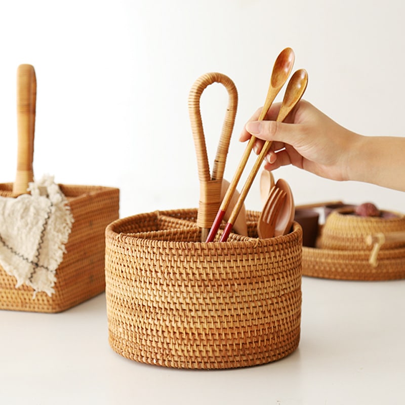 Panier de rangement en rotin à grille domestique