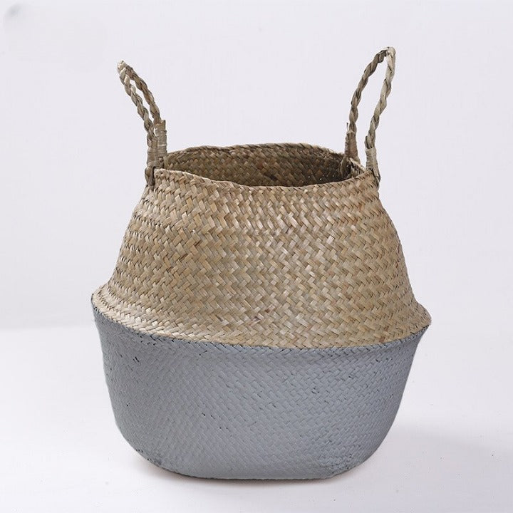 Panier de rangement gris en rotin fait à la main