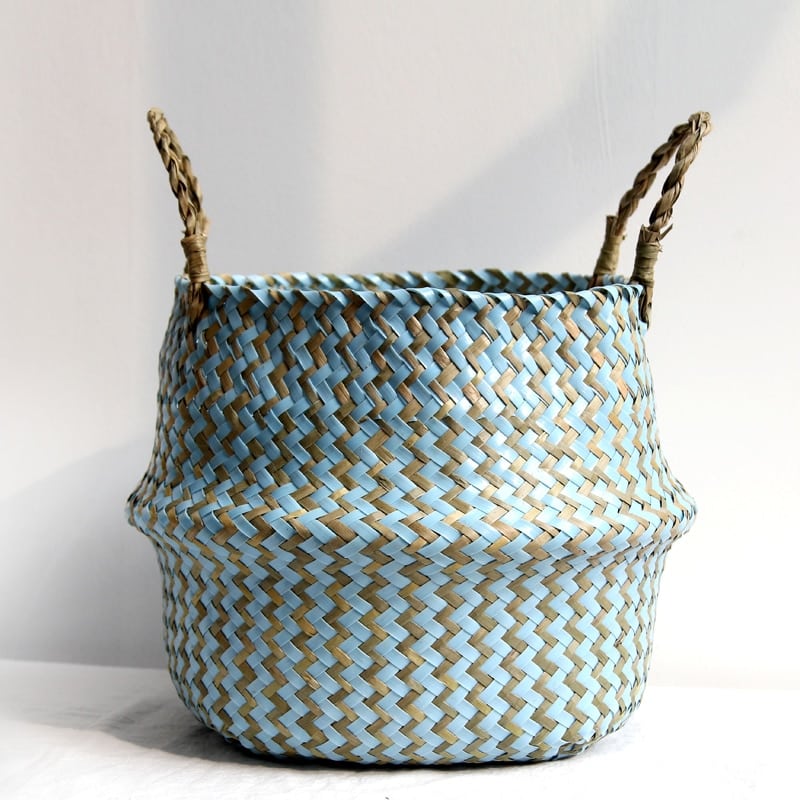 Panier de rangement en rotin style Bohème rayé