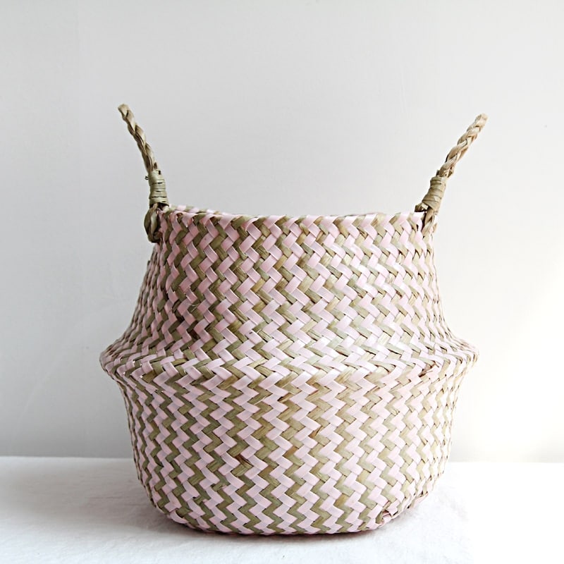 Panier de rangement en rotin style Bohème rayé