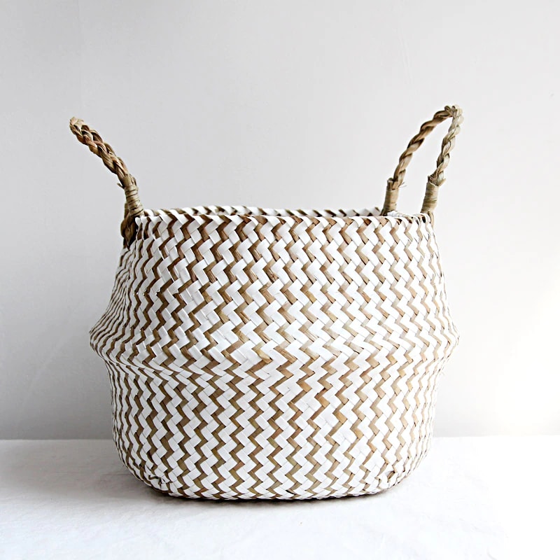 Panier de rangement en rotin style Bohème rayé