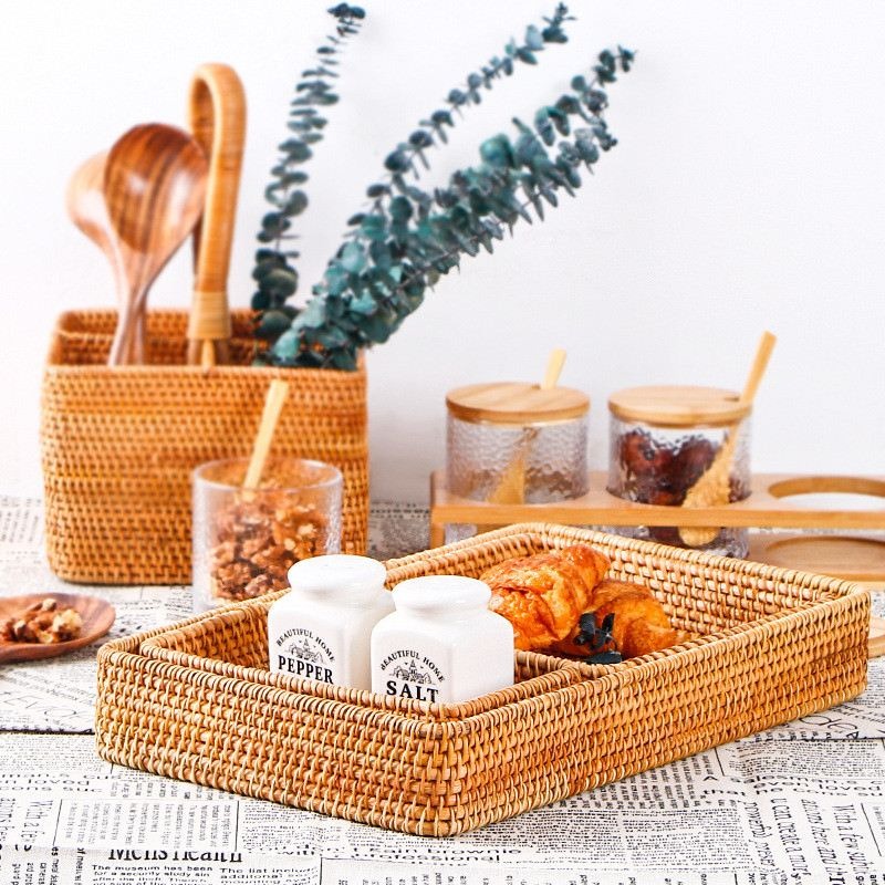 Panier de rangement en rotin tissé à la main