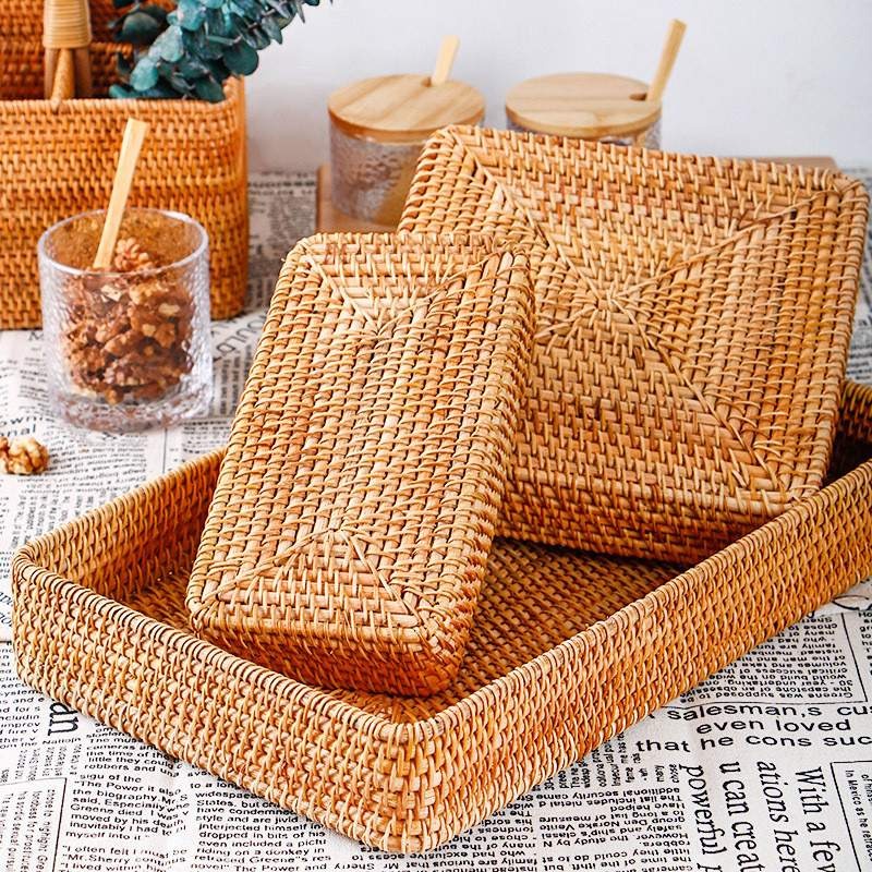Panier de rangement en rotin tissé à la main