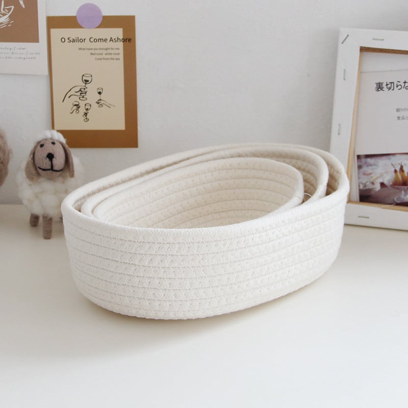 Panier de rangement ovale blanc en corde de coton tissé de style nordique
