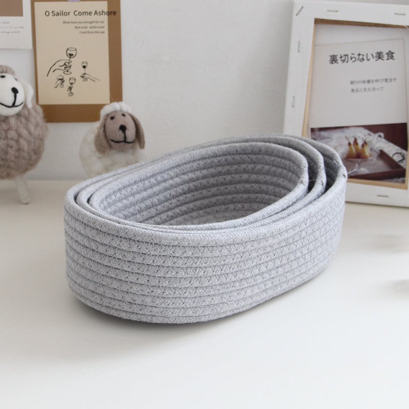 Panier de rangement ovale gris en corde de coton tissé de style nordique