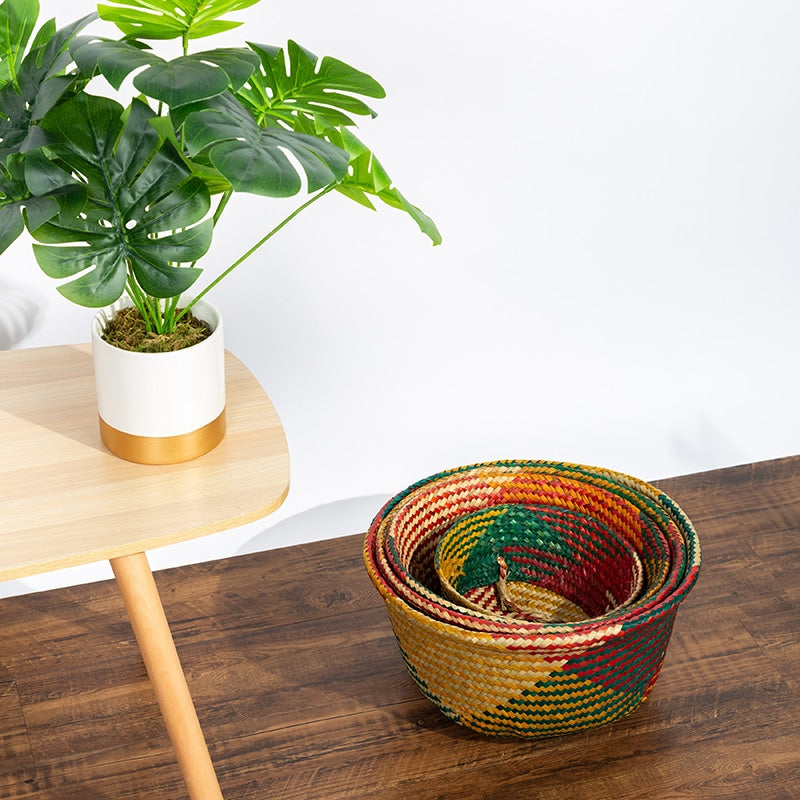 Panier de rangement pliable en rotin coloré