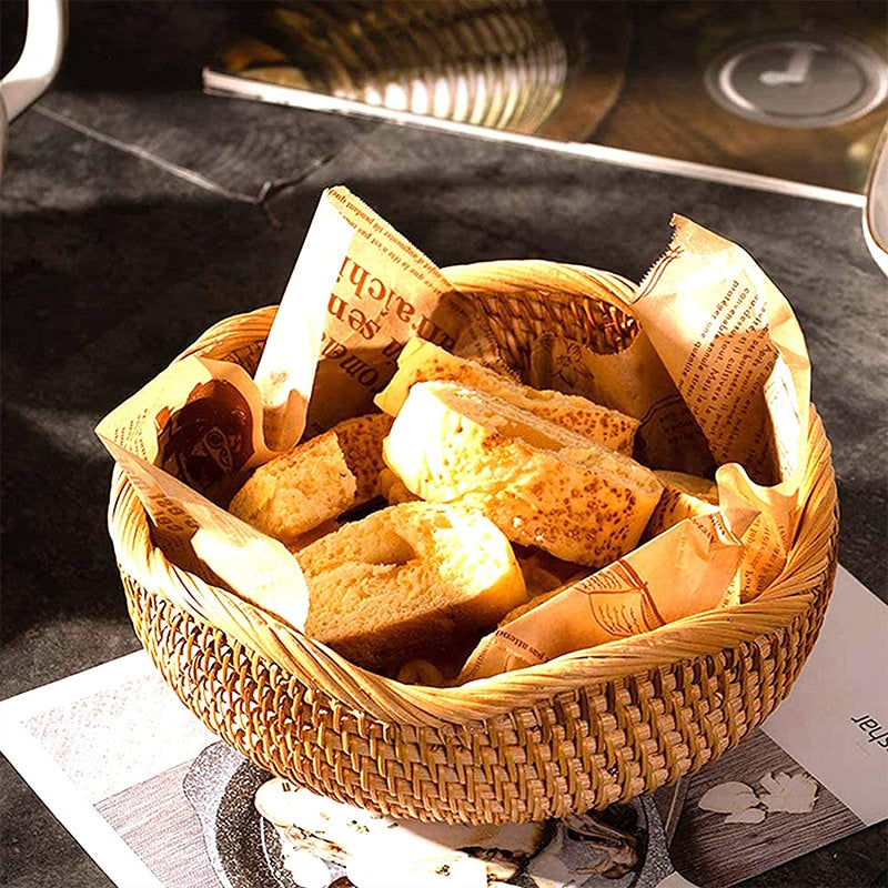Panier de rangement rond en rotin et osier tissé à la main