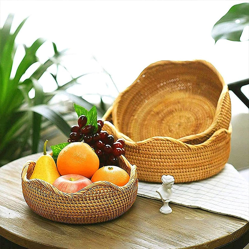 Panier de rangement rond en rotin et osier tissé à la main