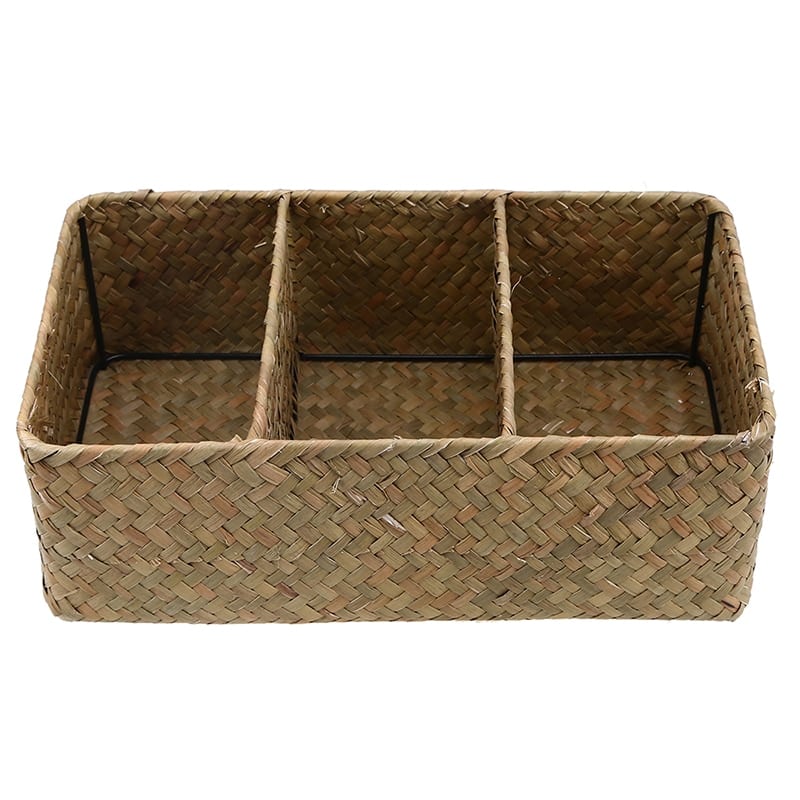 Panier de rangement tissé 3 compartiments en rotin