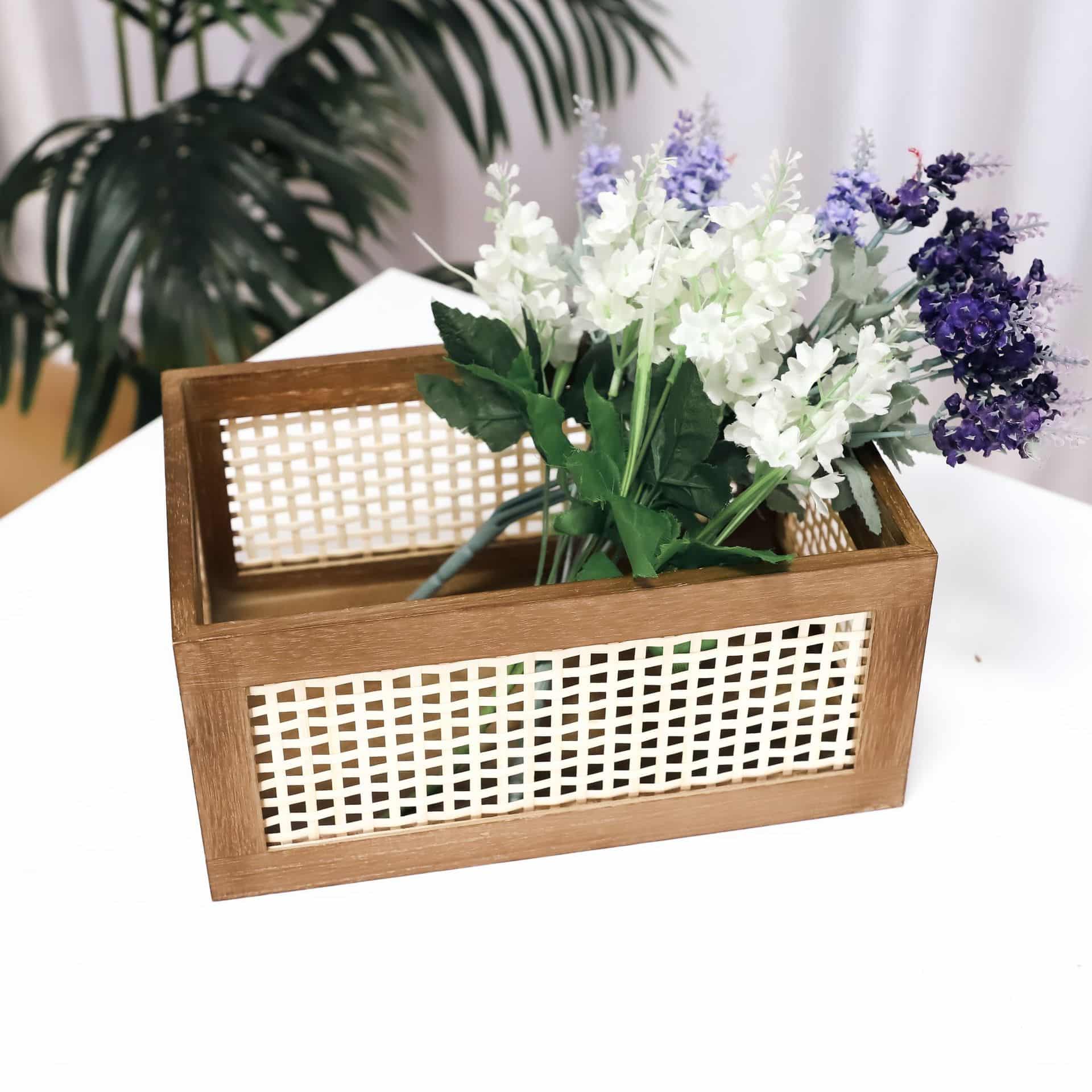 Panier de rangement vintage en bois massif et bambou