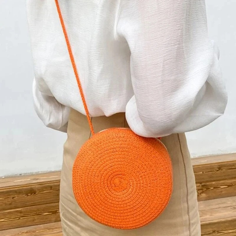 Panier Effet Osier Orange avec Bandoulière
