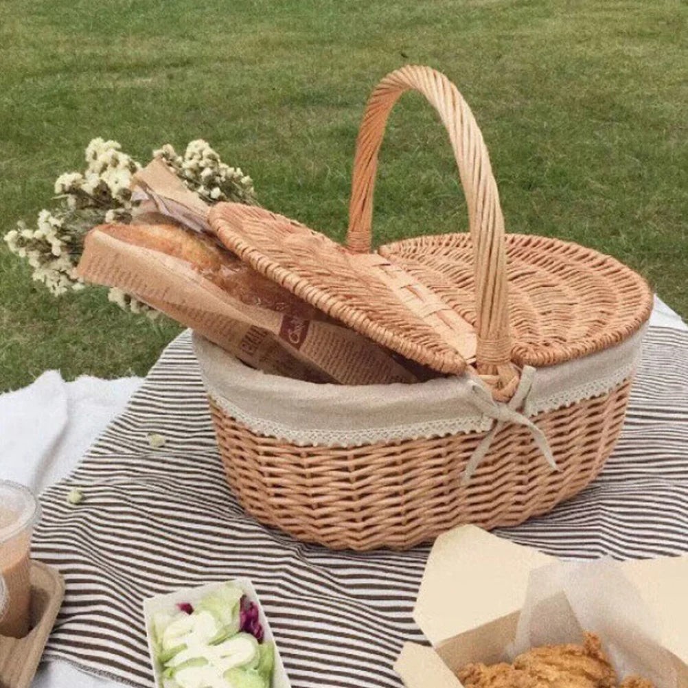 Panier Effet Rotin pour Pique-Nique Style Rétro