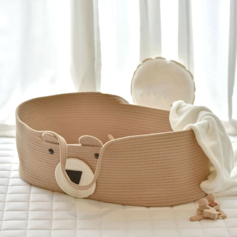 Panier à Langer Effet Osier avec Motif d’Ourson
