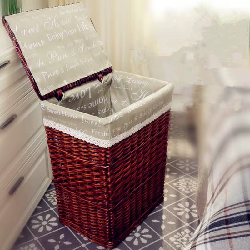 Panier à Linge Rotin Marron et Rétro