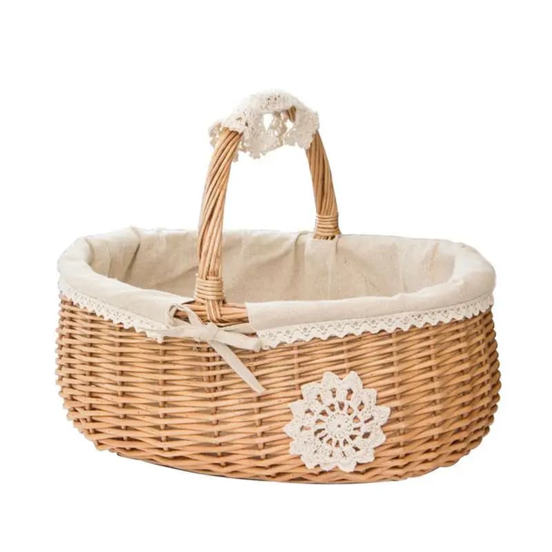 Panier Osier avec Doublure en Tissu et Poignée
