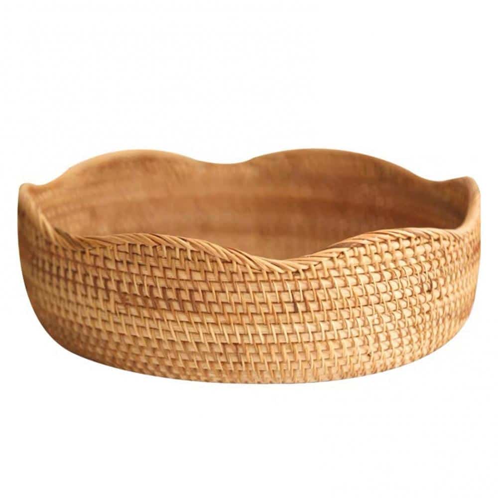 Panier plat de rangement en rotin tissé à la main