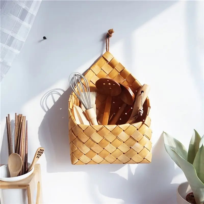 Panier de Rangement Effet Rotin Style Vintage Tissé à la Main