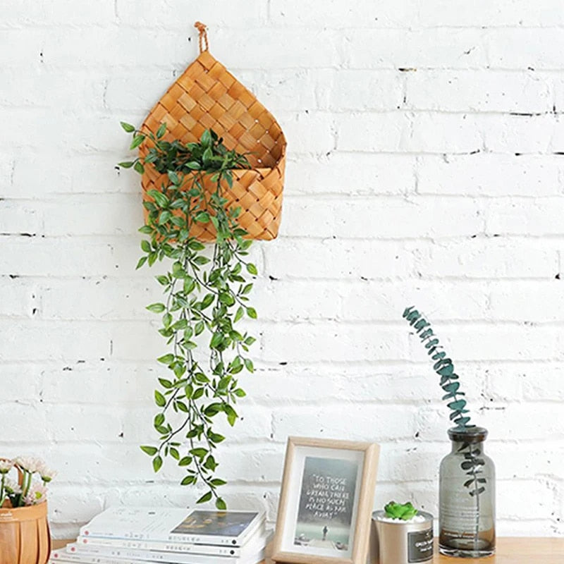 Panier de Rangement Effet Rotin Style Vintage Tissé à la Main