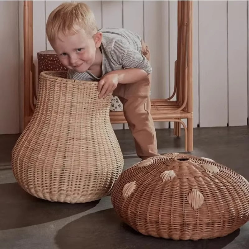 Panier de Rangement en Rotin au Design Champignon