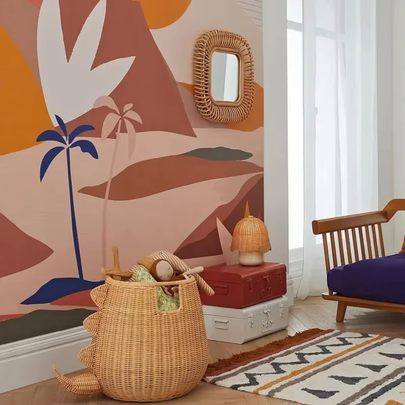 Panier de Rangement en Rotin au Design Dinosaure