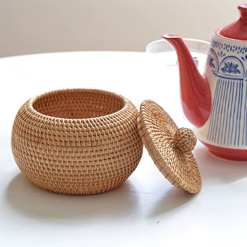 Panier Rangement Rotin Rond et Rétro