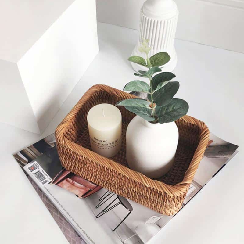 Panier rectangulaire en rotin de rangement