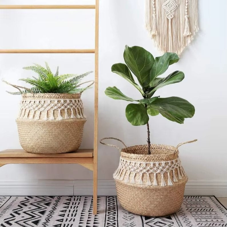 Panier en Rotin Rustique en Macramé