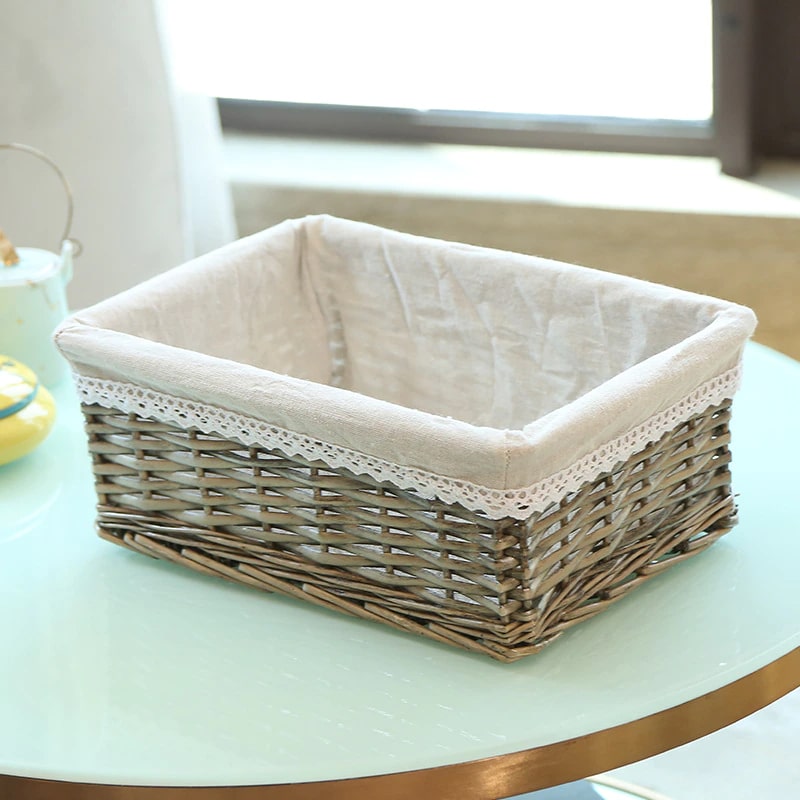 Paniers de rangement rectangulaire en rotin avec doublure en coton