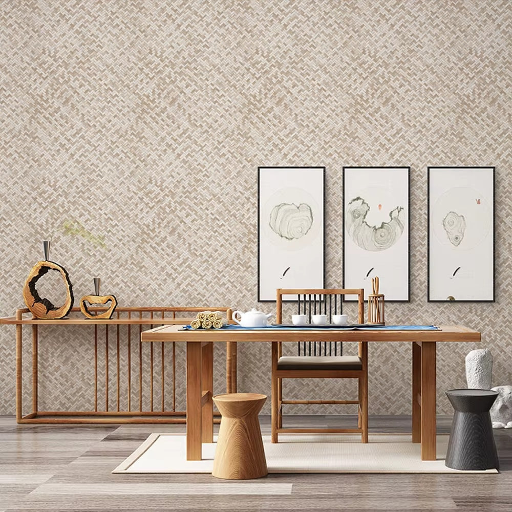 Papier Peint Bambou avec Motifs Géométriques