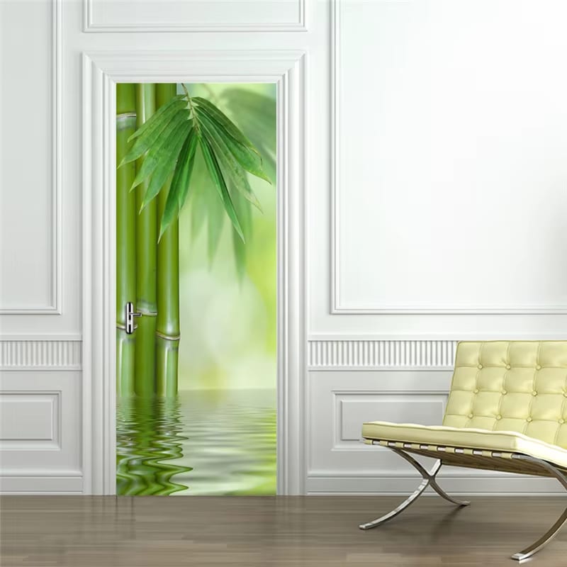 Papier Peint Bambou Vert pour Porte