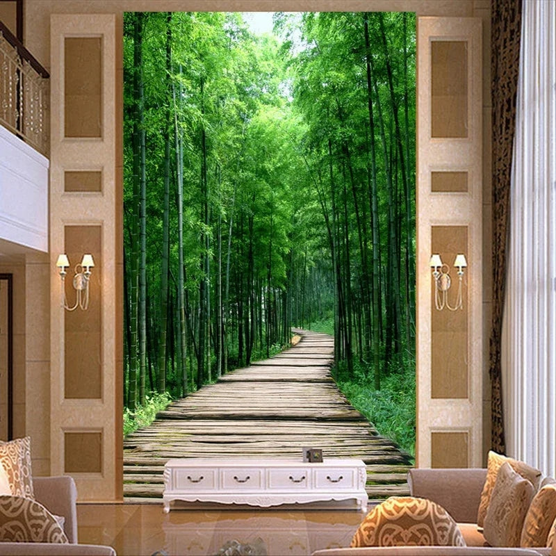 Papier Peint Imprimé Forêt de Bambous 3D en Papier