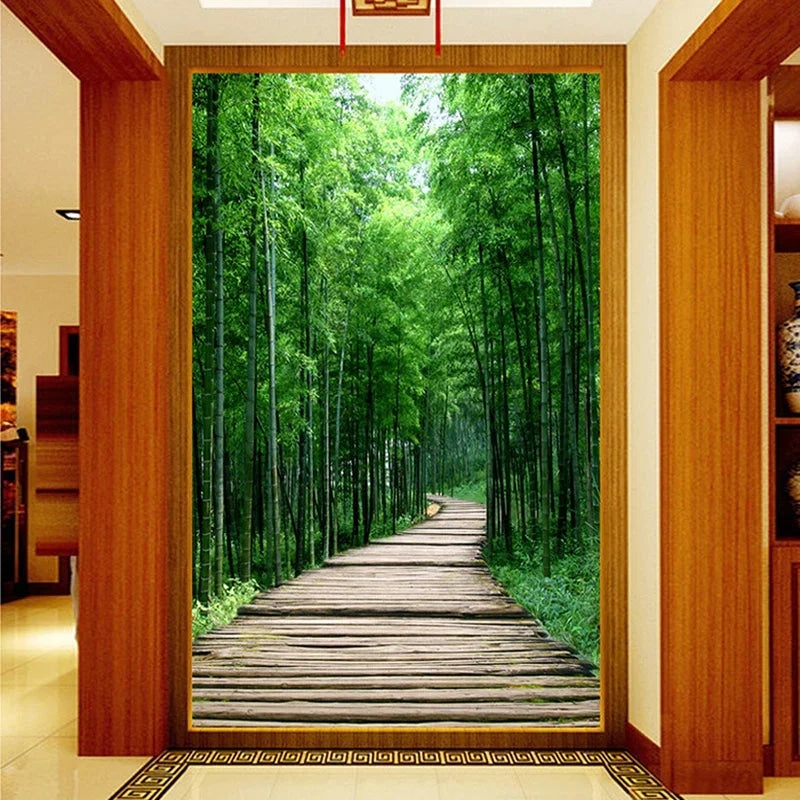 Papier Peint Imprimé Forêt de Bambous 3D en Papier