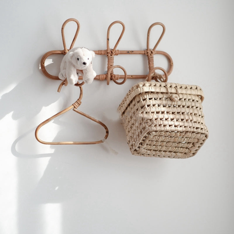 Patère 3 crochets en rotin foncé