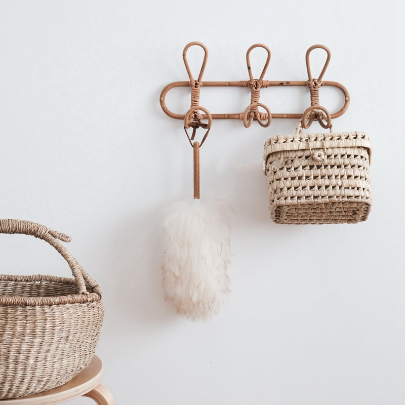 Patère 3 crochets en rotin foncé