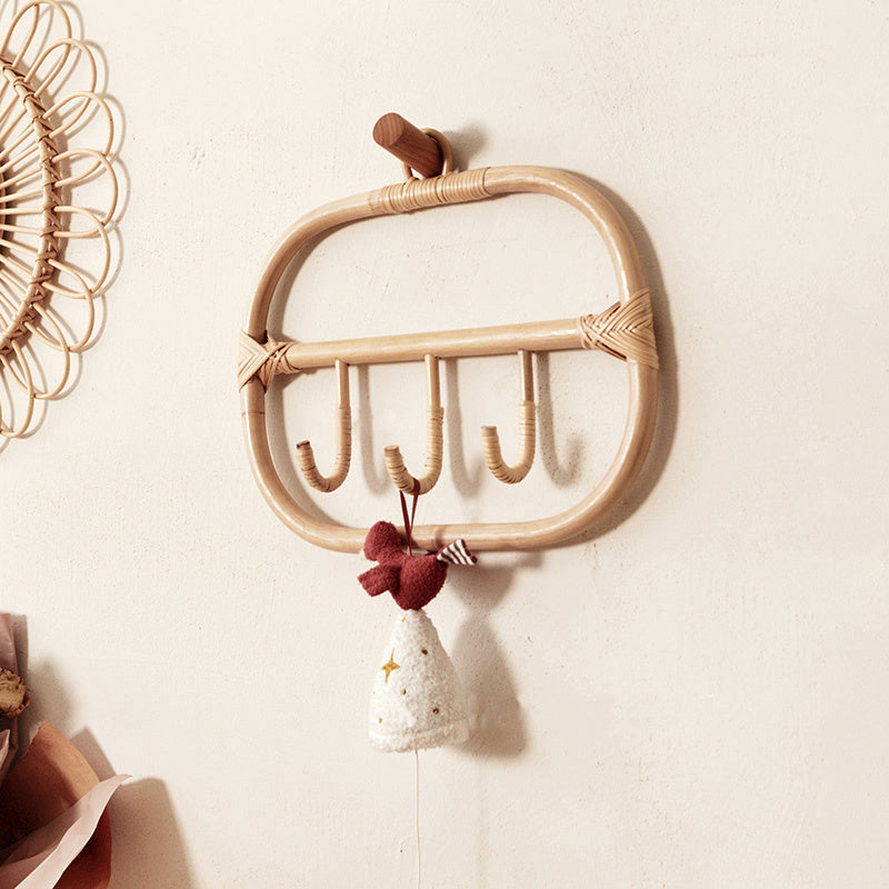 Porte-manteau mural 3 crochets en rotin naturel