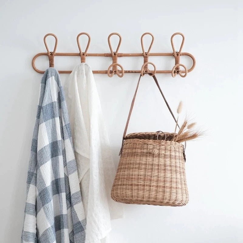 Patère 5 crochets en rotin naturel