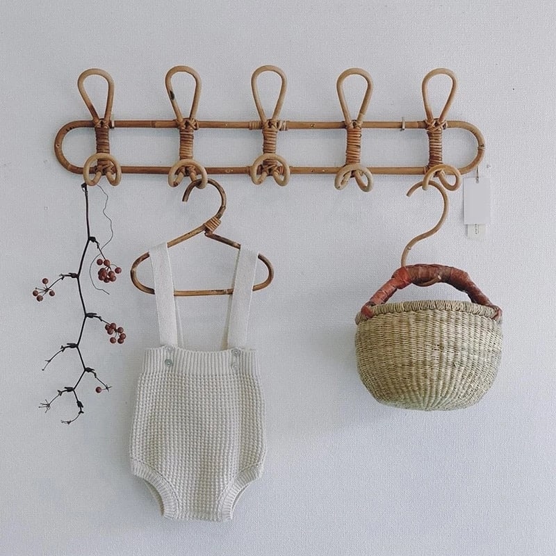 Patère 5 crochets en rotin vintage