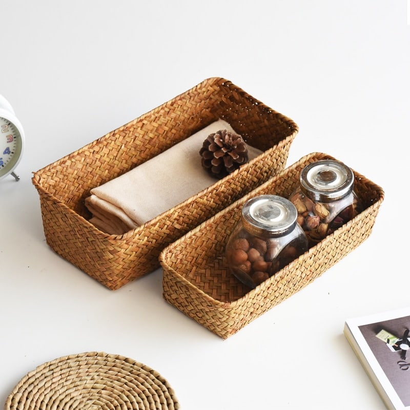 Petit panier rectangulaire en rotin pour rangement