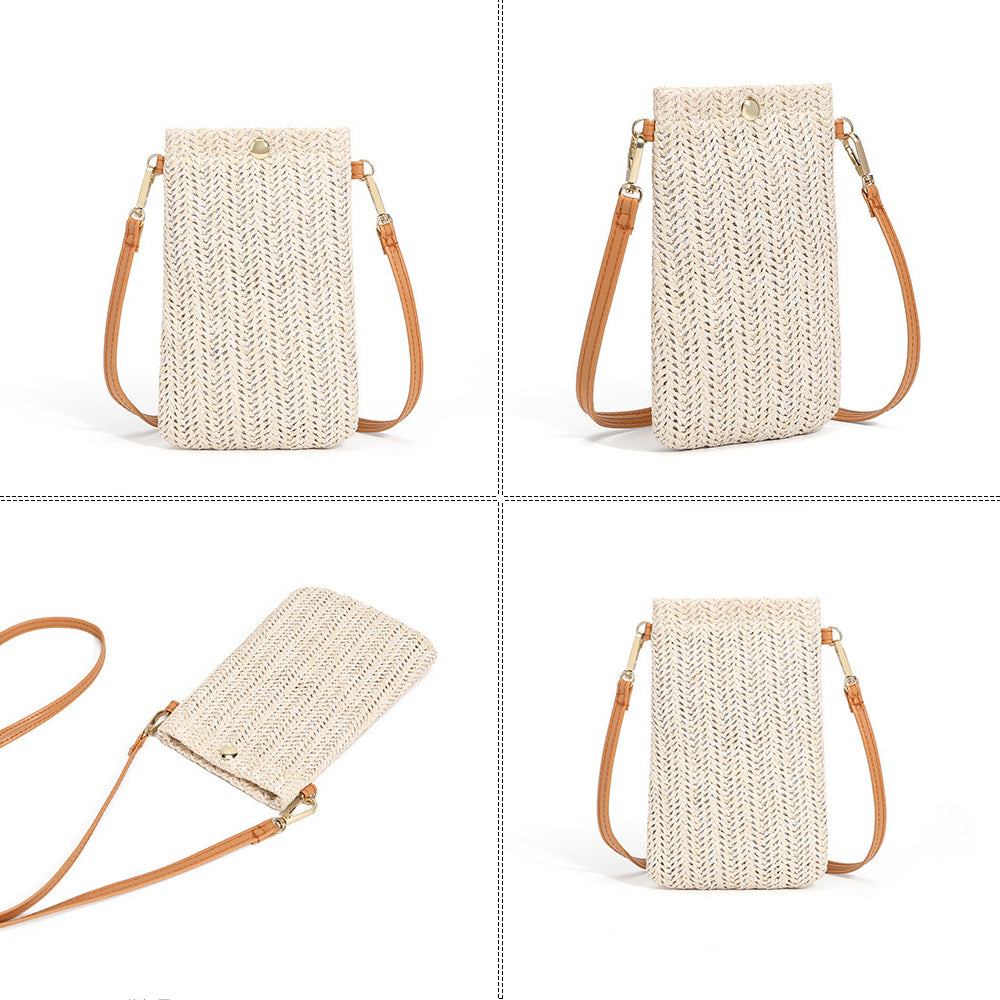 Petit sac à bandoulière en rotin beige