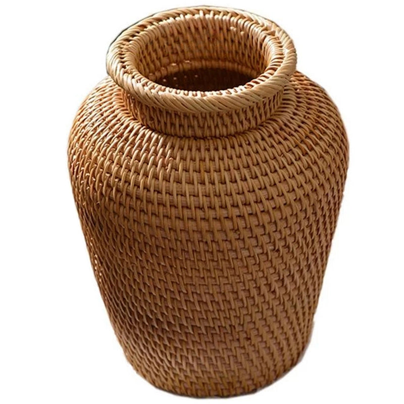 Petit vase en osier et rotin