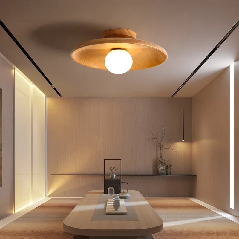 Plafonnier Bois LED Épuré au Design Nordique