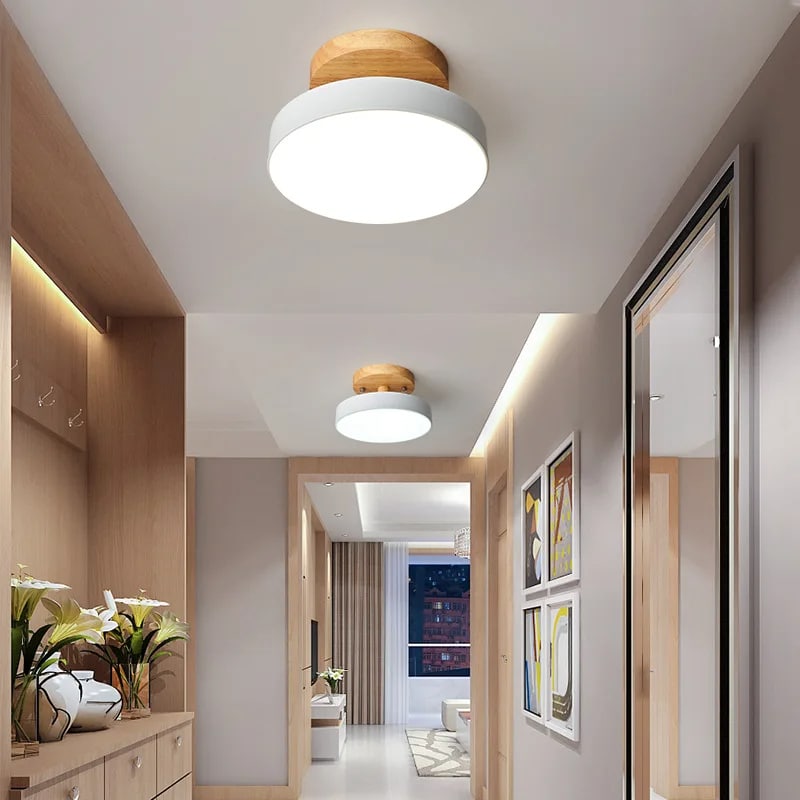 Plafonnier Bois LED Rond de Style Nordique