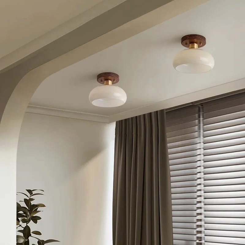 Plafonnier Bois LED de Style Moderne en Pierre de Verre