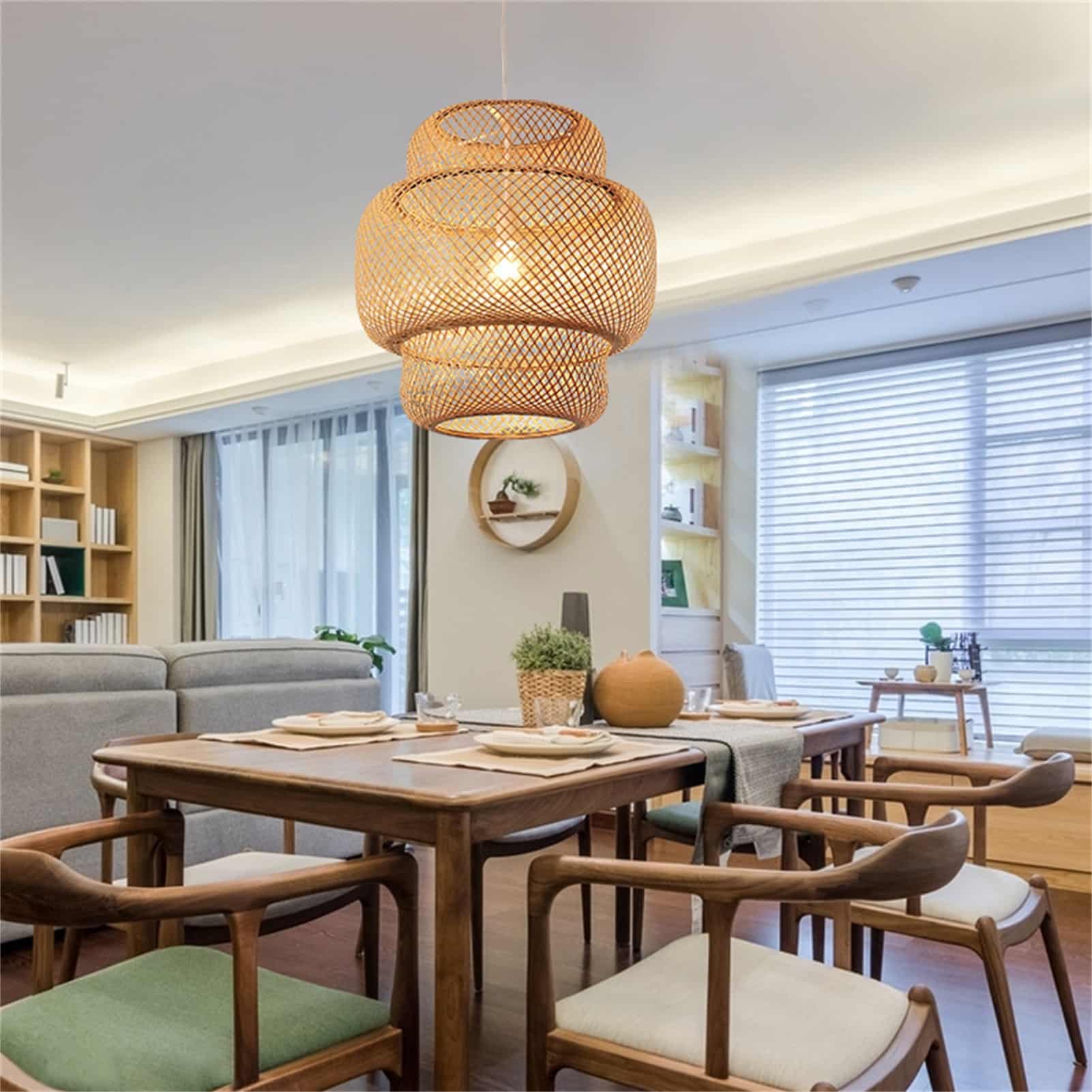 Plafonnier en bambou tissé à la main, design art moderne